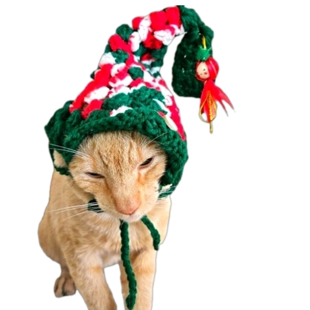 Handmade Crochet Santa Hat for Medium to Large Pets Christmas Dog or Cat Costume - Picture 3 of 17